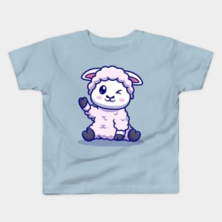 Cute Baby Sheep Waving Hand Cartoon Kids T-Shirt